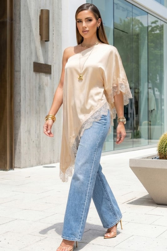 ONE SHOULDER LACE TUNIC TOP