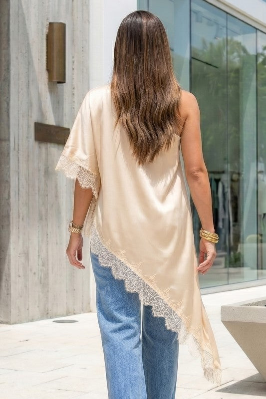 ONE SHOULDER LACE TUNIC TOP