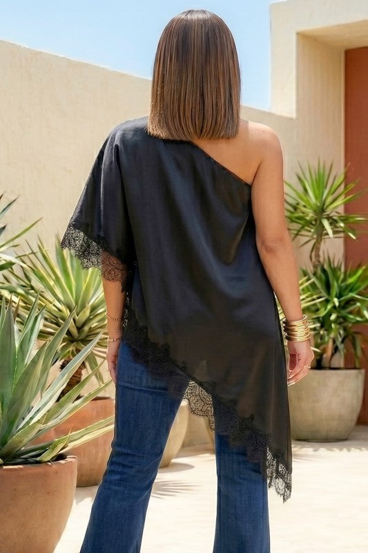 ONE SHOULDER LACE TUNIC TOP