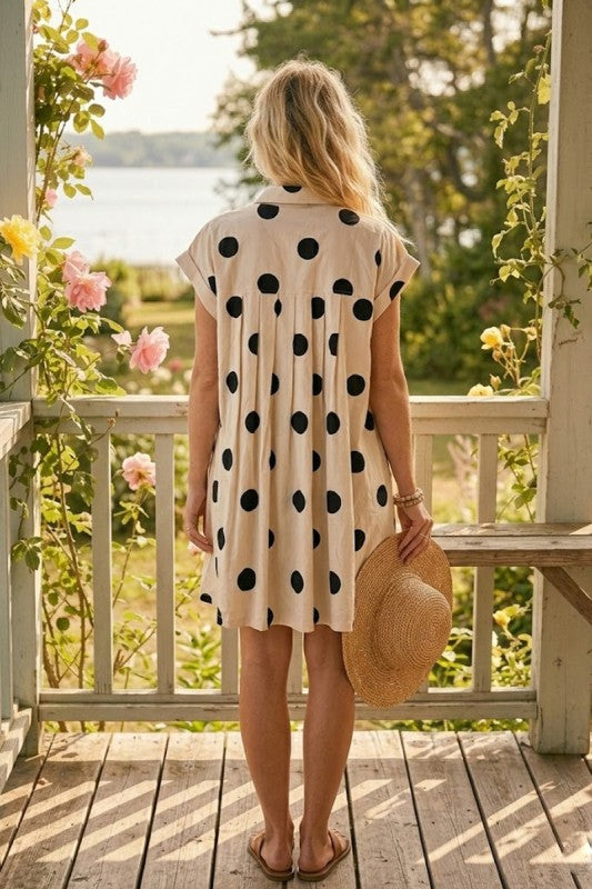 POLKA PLEATED MINI DRESS