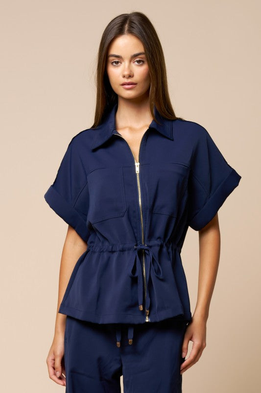 DRAWSTRING ZIPPER TOP