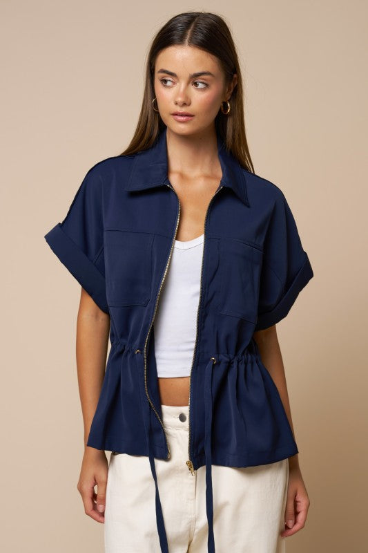 DRAWSTRING ZIPPER TOP