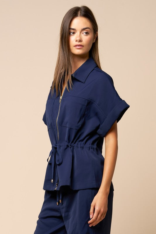 DRAWSTRING ZIPPER TOP