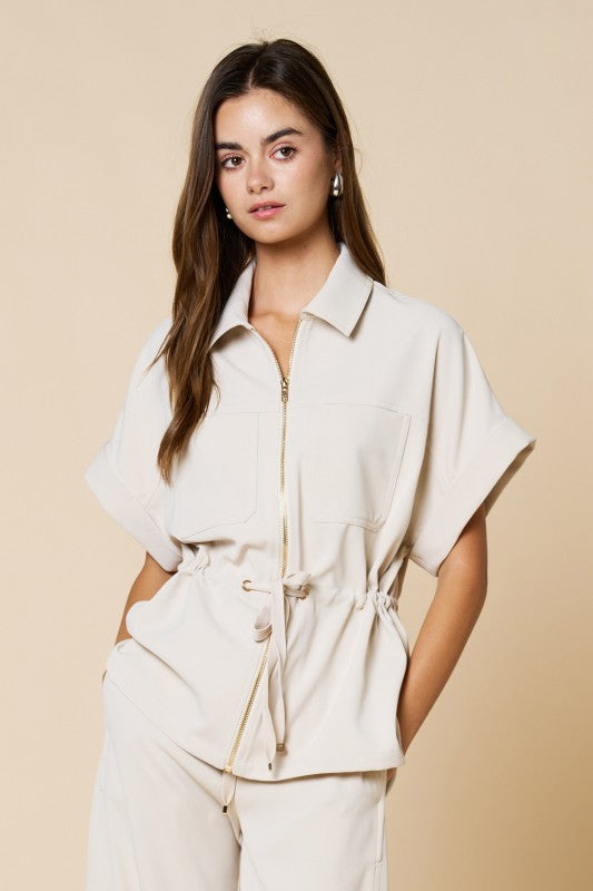 DRAWSTRING ZIPPER TOP