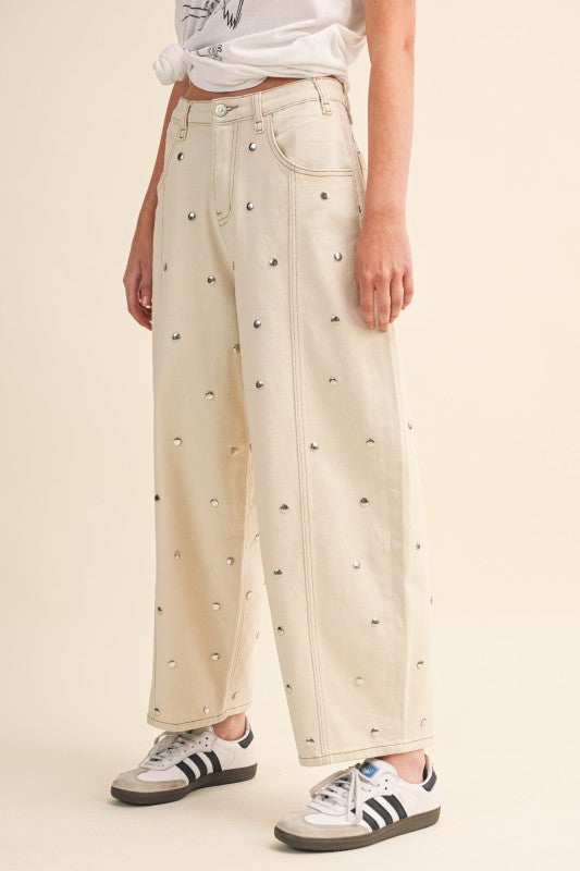 STUDDED BARREL JEAN