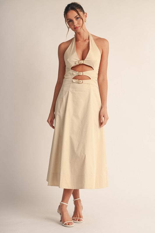 ELLA CUTOUT HALTER MIDI DRESS