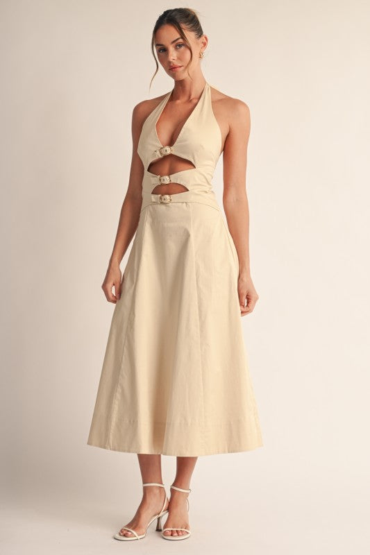 ELLA CUTOUT HALTER MIDI DRESS