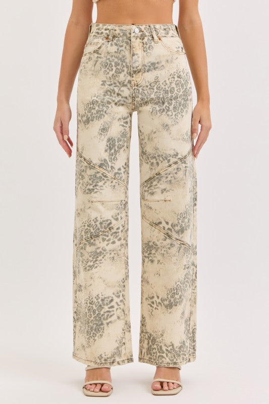 LEOPARD WIDE LEG JEANS