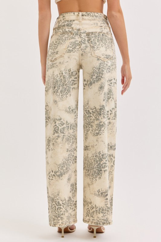 LEOPARD WIDE LEG JEANS