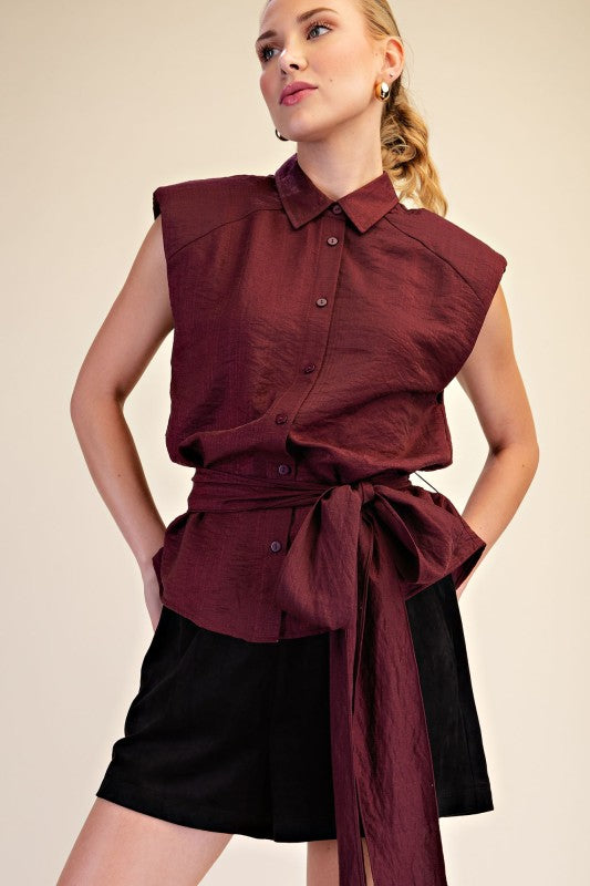 TINA BELTED COLLAR TOP