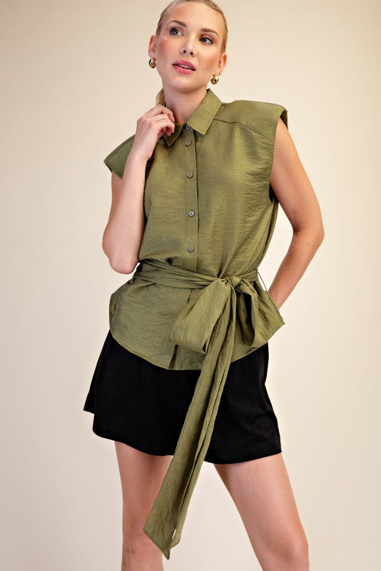TINA BELTED COLLAR TOP