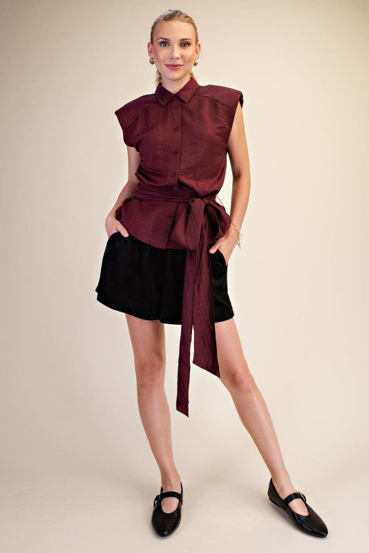 TINA BELTED COLLAR TOP