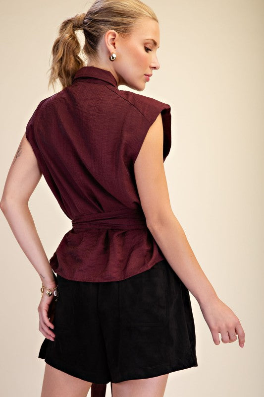 TINA BELTED COLLAR TOP