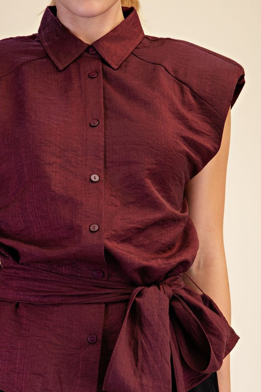 TINA BELTED COLLAR TOP
