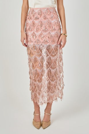 BEADED FRINGE SEQUIN SKIRT
