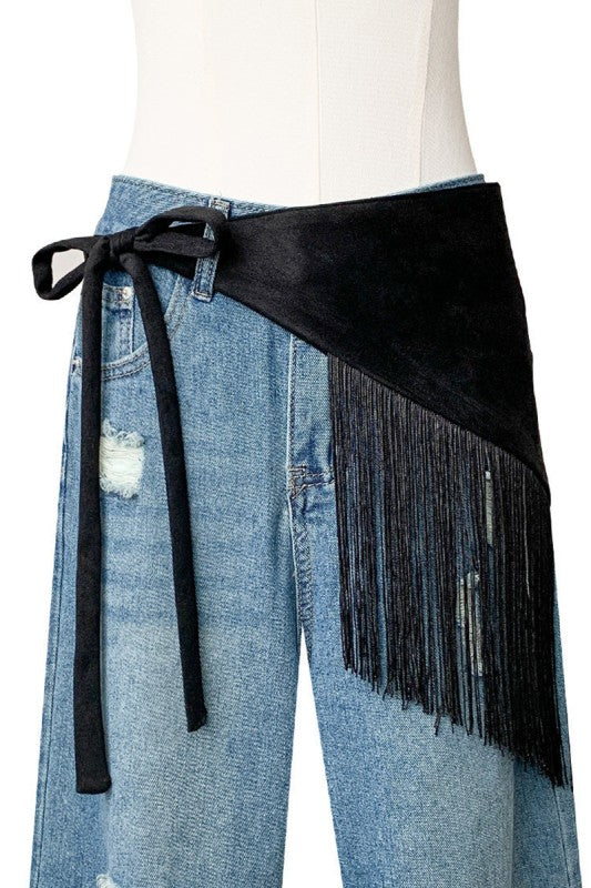 SUEDE FRINGE WRAP BELT